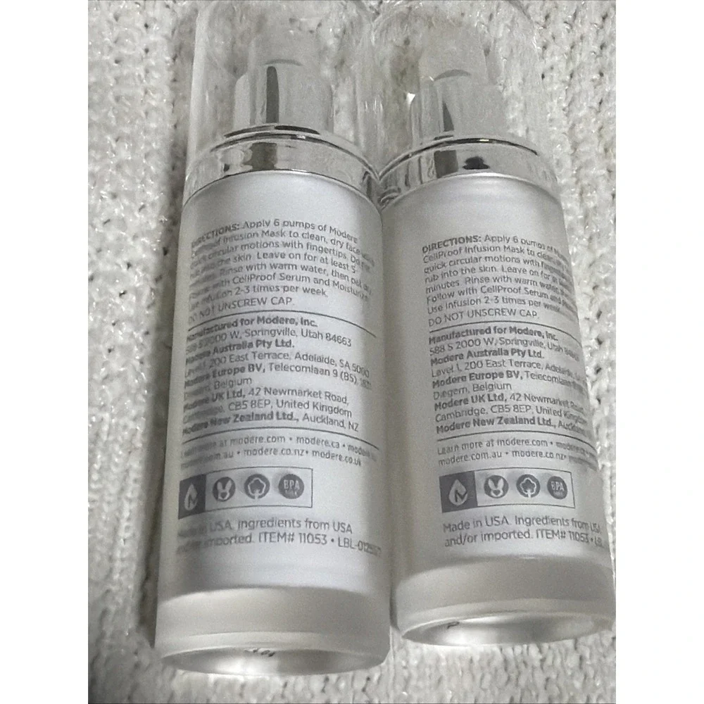 (2) Modere CellProof Infusion Mask 30mL 1oz, New No Box See Description